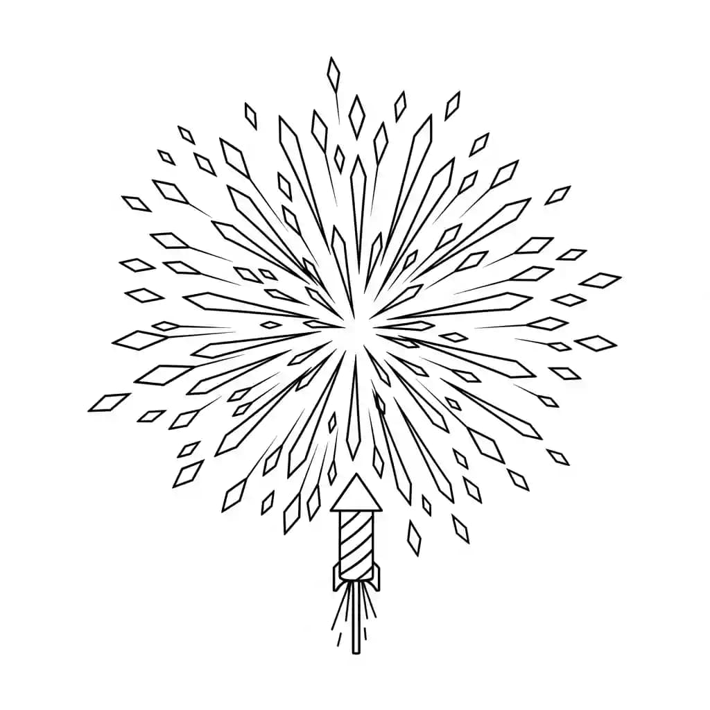 Vuurwerk Kleurplaat van een levendig vuurwerk met sprankelende lijnen en vormen.