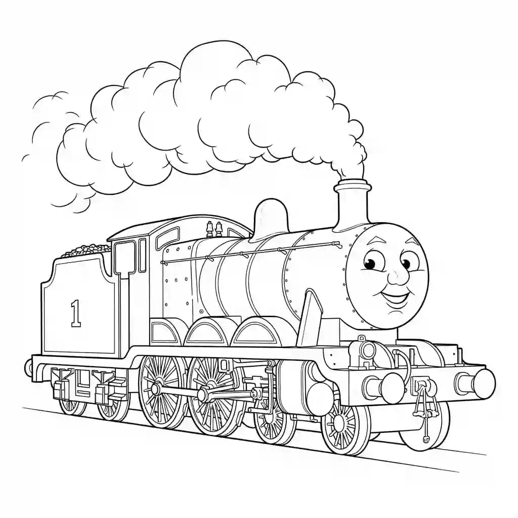 Thomas en vrienden Kleurplaat van Thomas en vrienden met een vrolijk en speels thema om in te kleuren.