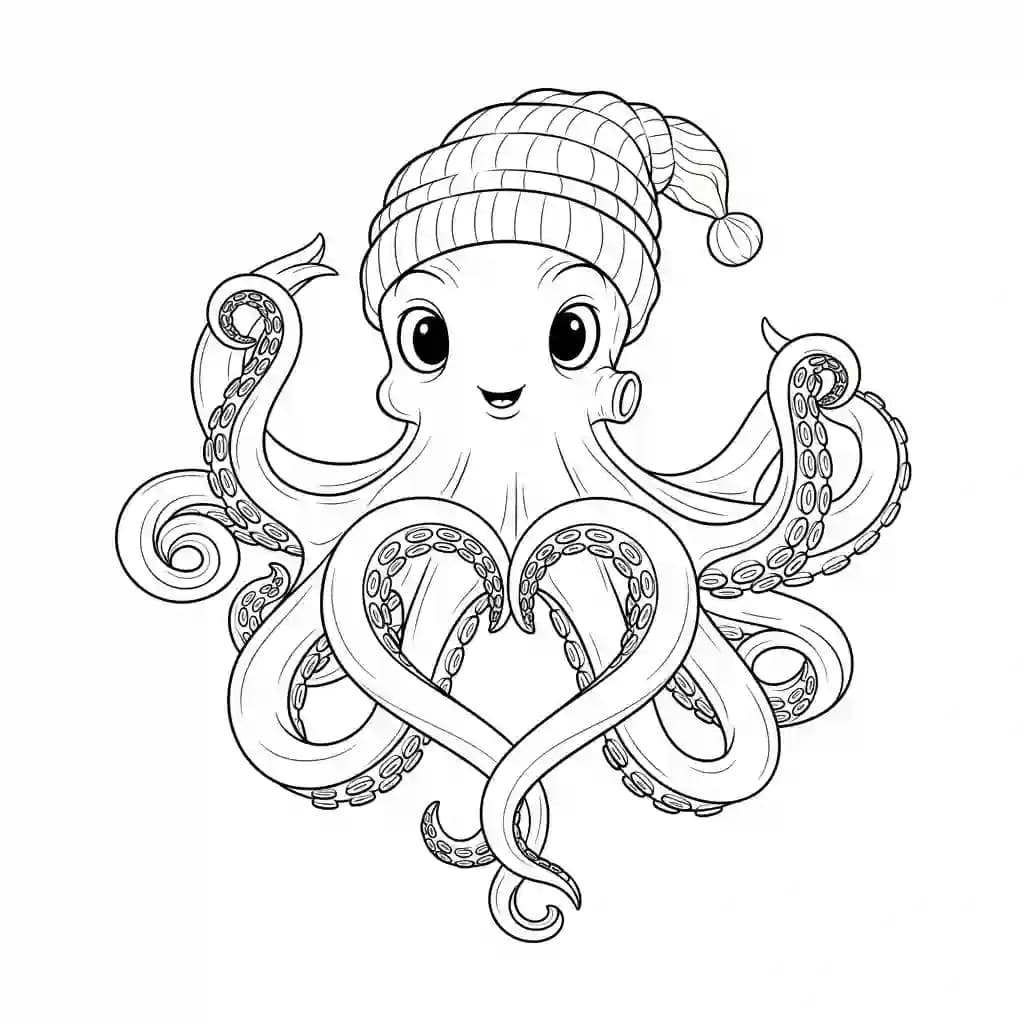 Octopus Kleurplaat van een vriendelijke Octopus die uitnodigt tot creatief inkleuren.