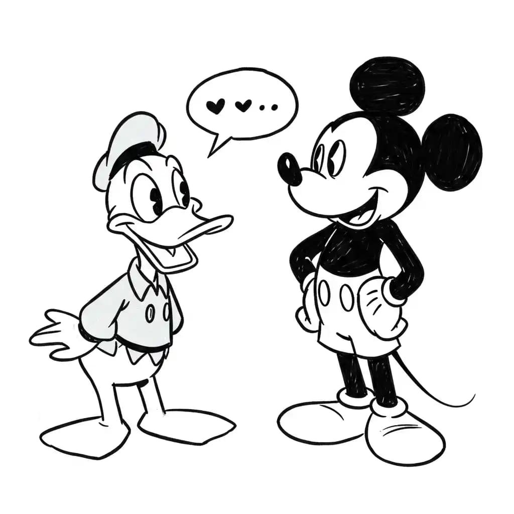 Mickey Mouse Kleurplaat van Mickey Mouse met een vrolijk en klassiek thema om in te kleuren.