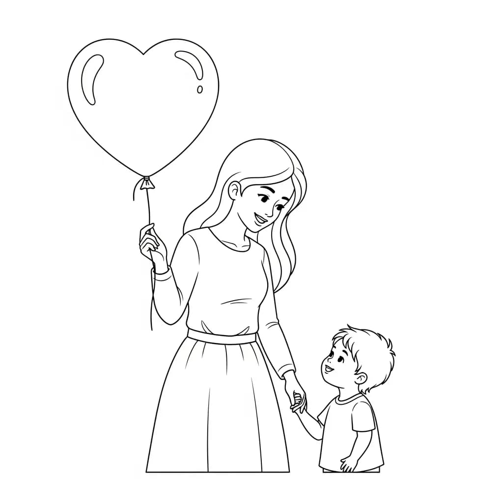 Moederdag Kleurplaat van Moederdag met een feestelijk en liefdevol thema om in te kleuren.