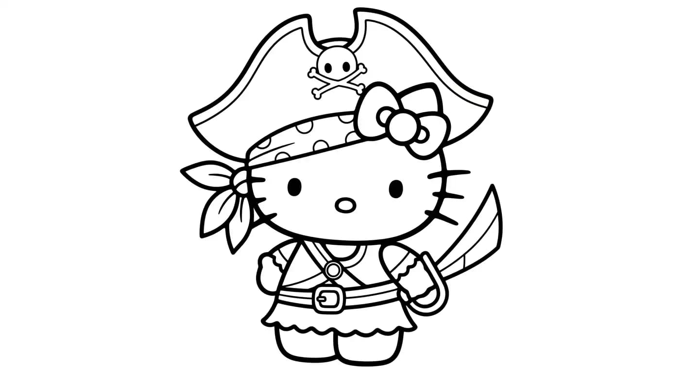 hello kitty Kleurplaat van hello kitty in een vrolijk en creatief thema om zelf in te kleuren.