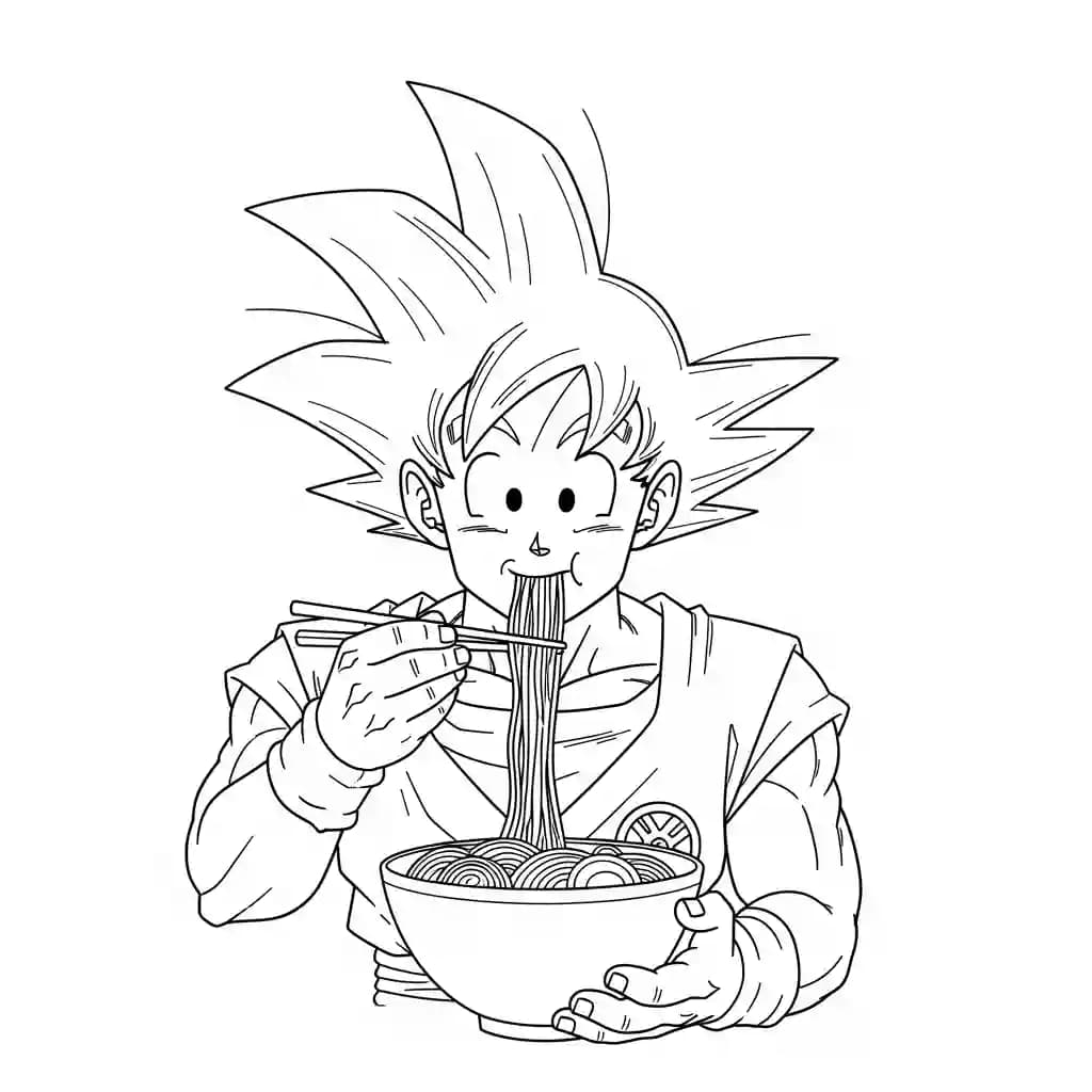 Goku kleurplaat schets kleurplaat van Goku in vechthouding met duidelijke lijnen om in te kleuren