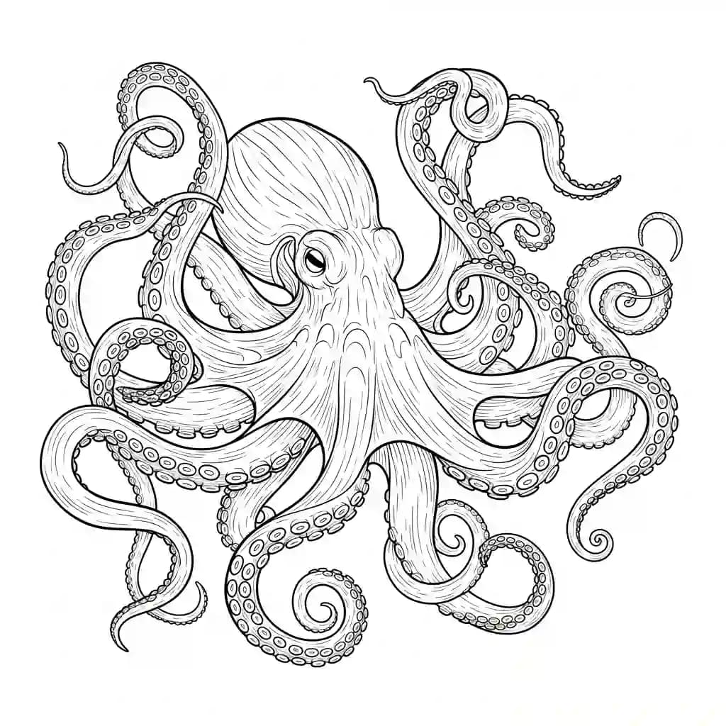 Octopus Kleurplaat van een vriendelijke Octopus die uitnodigt tot creatief inkleuren.