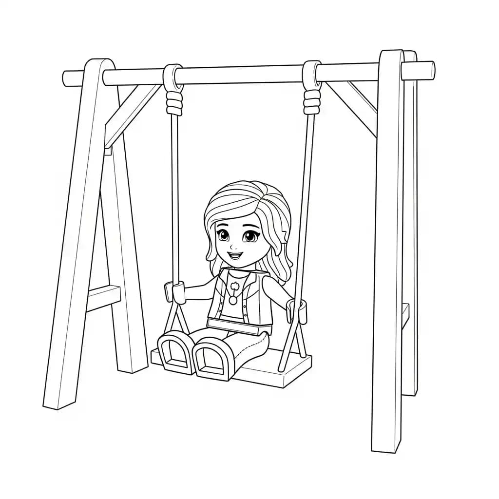 Lego Friends Vrolijke Lego Friends tekening met vrienden die samen plezier maken en ingekleurd kunnen worden.