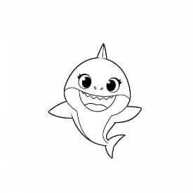 Baby Shark Vrolijke kleurplaat van Baby Shark die kinderen en volwassenen kunnen inkleuren.