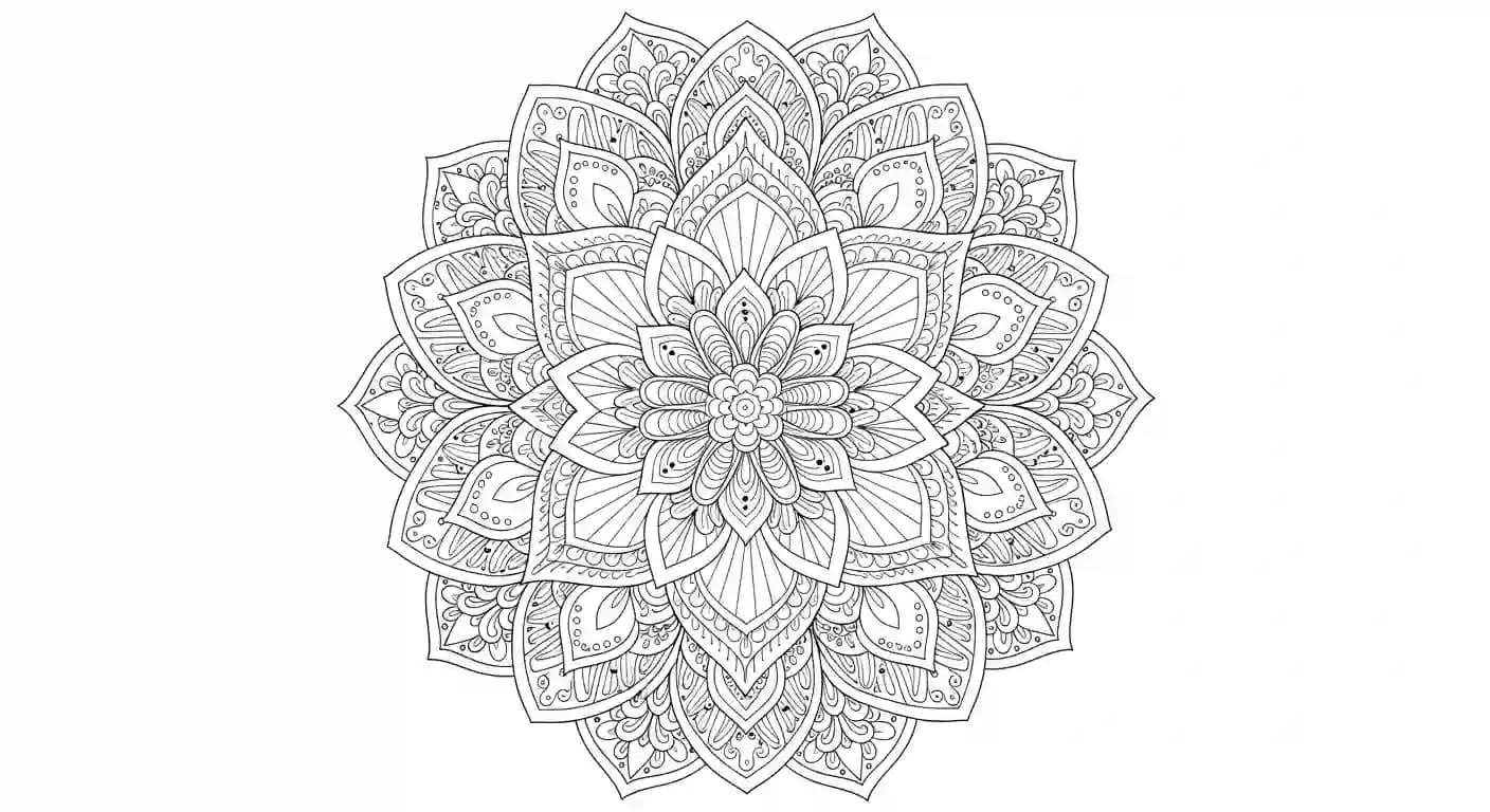 Mandala Gedetailleerde Mandala kleurplaat met sierlijke vormen om creatief in te kleuren.