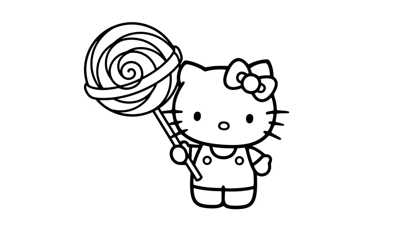 hello kitty Kleurplaat van hello kitty in een vrolijk en creatief thema om zelf in te kleuren.