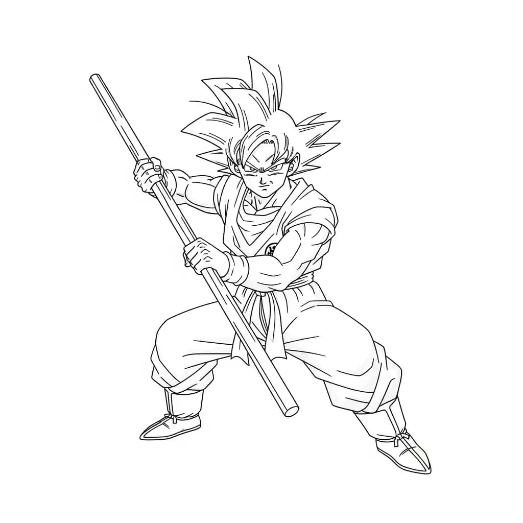 Goku kleurplaat schets kleurplaat van Goku in vechthouding met duidelijke lijnen om in te kleuren