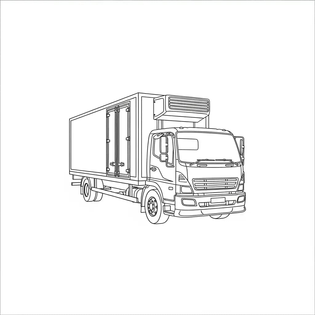 Vrachtwagen Kleurplaat van een vrachtwagen om zelf creatief in te kleuren.
