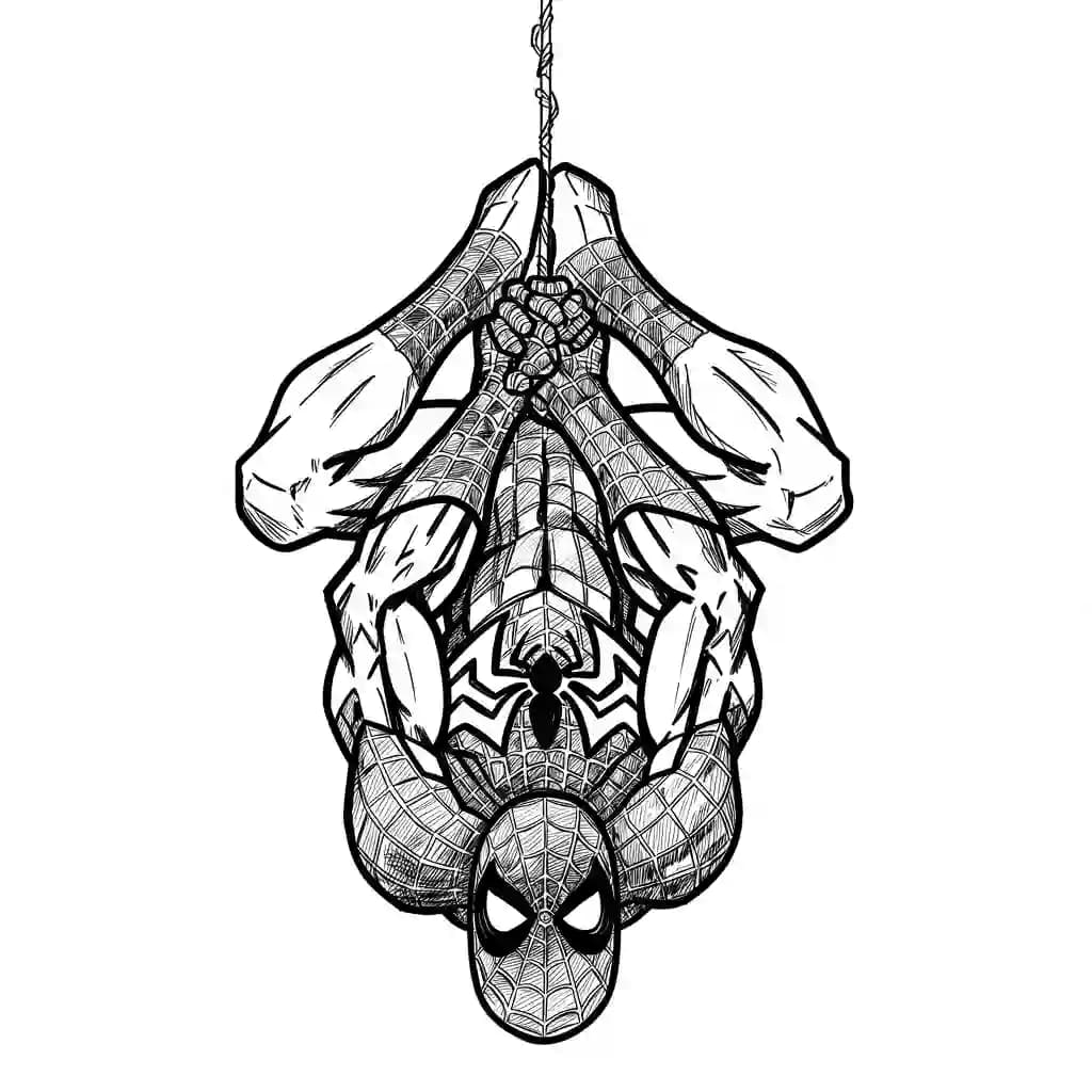 Spiderman Kleurplaat van Spiderman met een stoer superhelden thema om zelf in te kleuren.