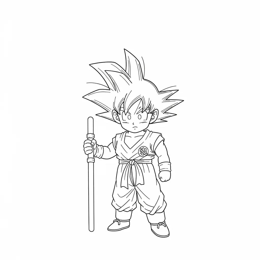Goku kleurplaat schets kleurplaat van Goku in vechthouding met duidelijke lijnen om in te kleuren