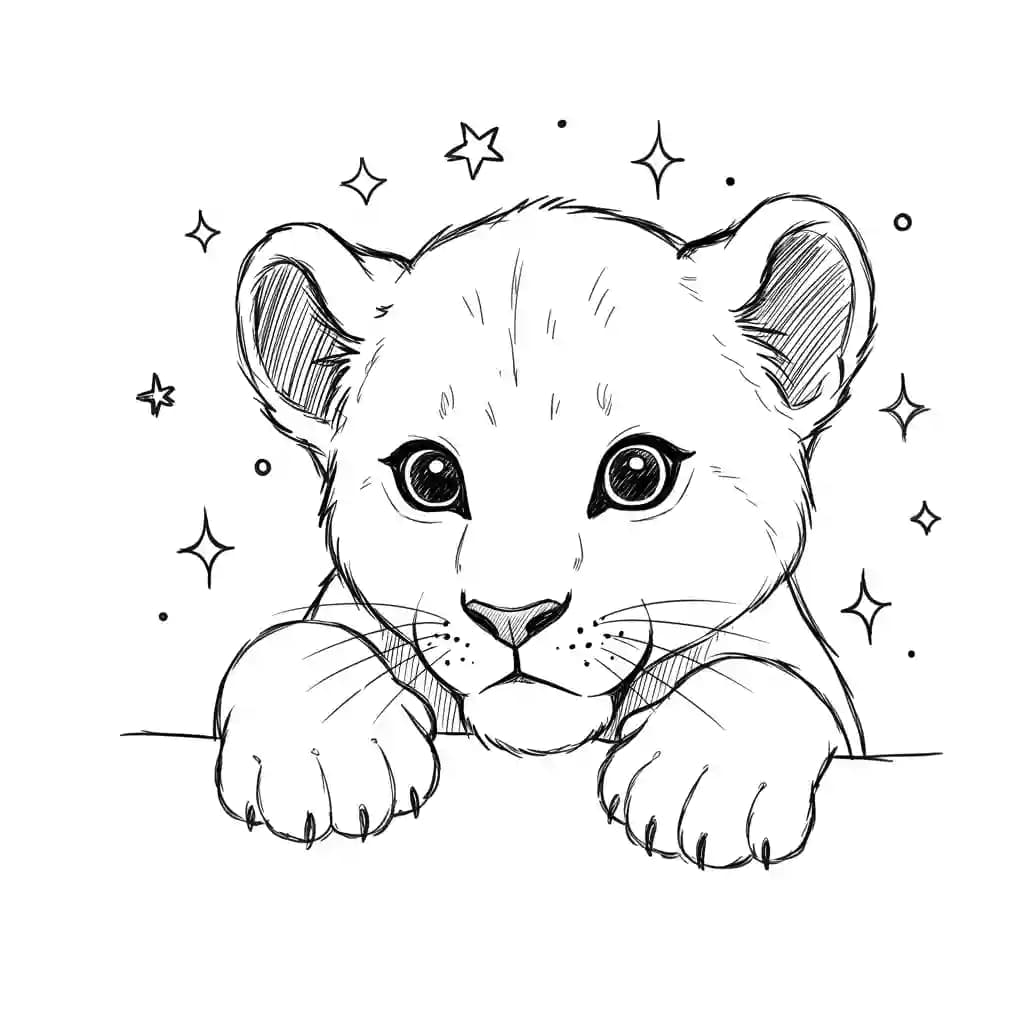 Lion King Kleurplaat van Lion King met een vrolijke savannesetting om creatief in te kleuren.