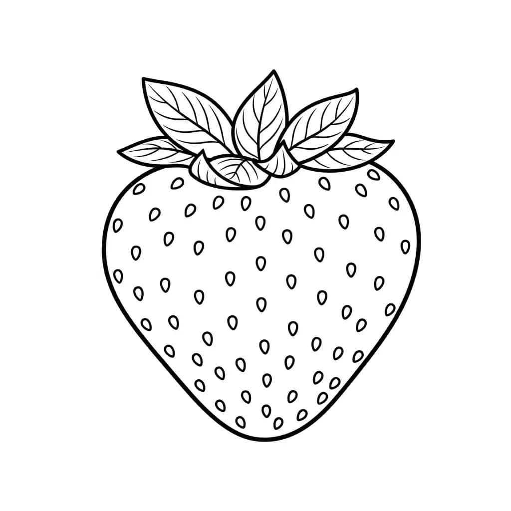 Aardbeienkleurplaat schets kleurplaat van een grote aardbei met duidelijke contouren om in te kleuren