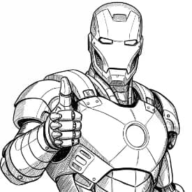 Iron Man Kleurplaat van Iron Man in een stoere superheldenpose om zelf in te kleuren.