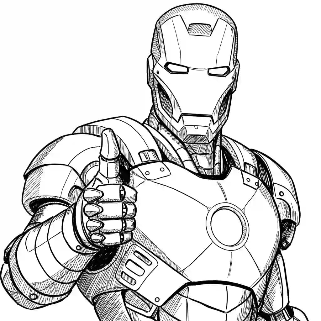 Iron Man Kleurplaat van Iron Man in een stoere superheldenpose om zelf in te kleuren.