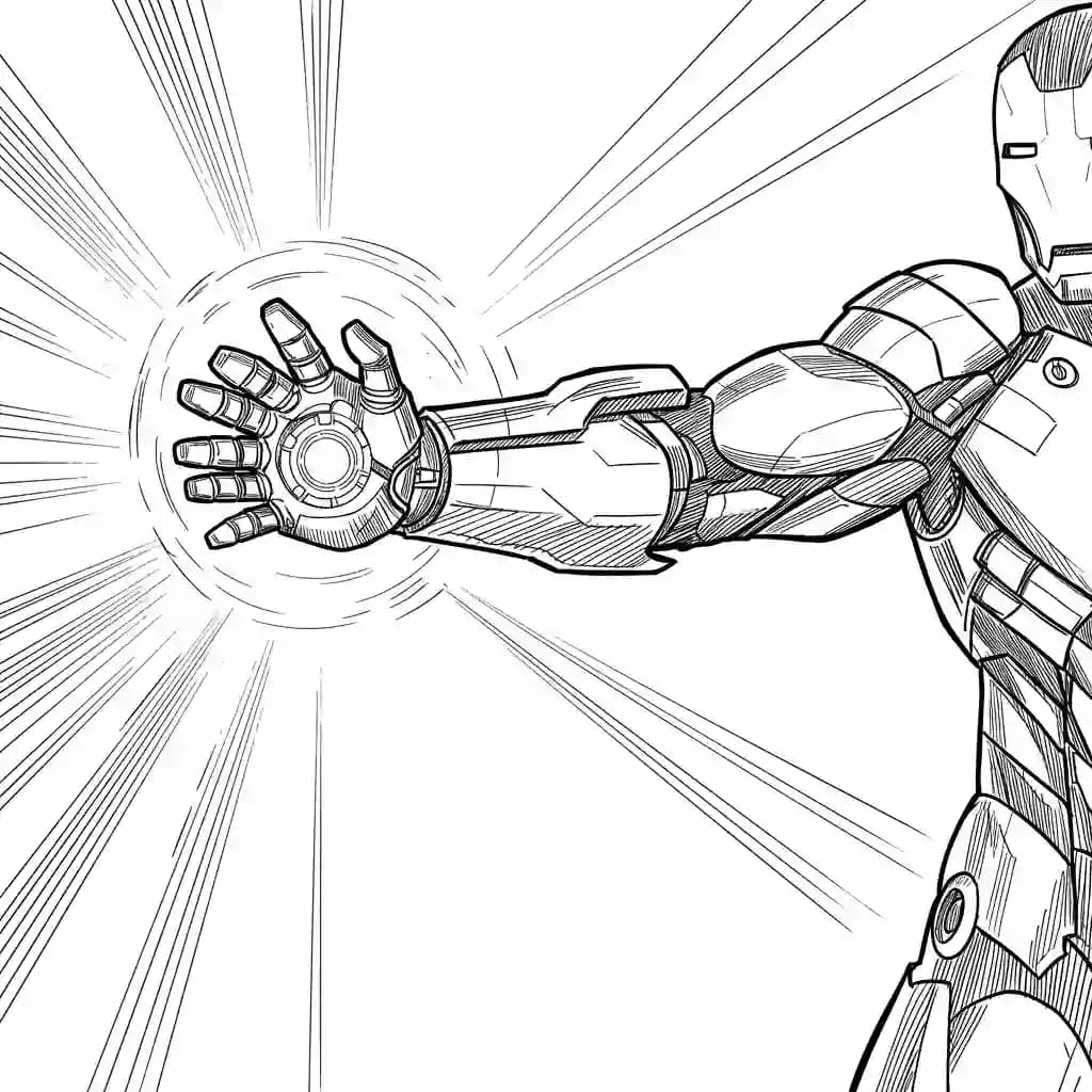 Iron Man Kleurplaat van Iron Man in een stoere superheldenpose om zelf in te kleuren.