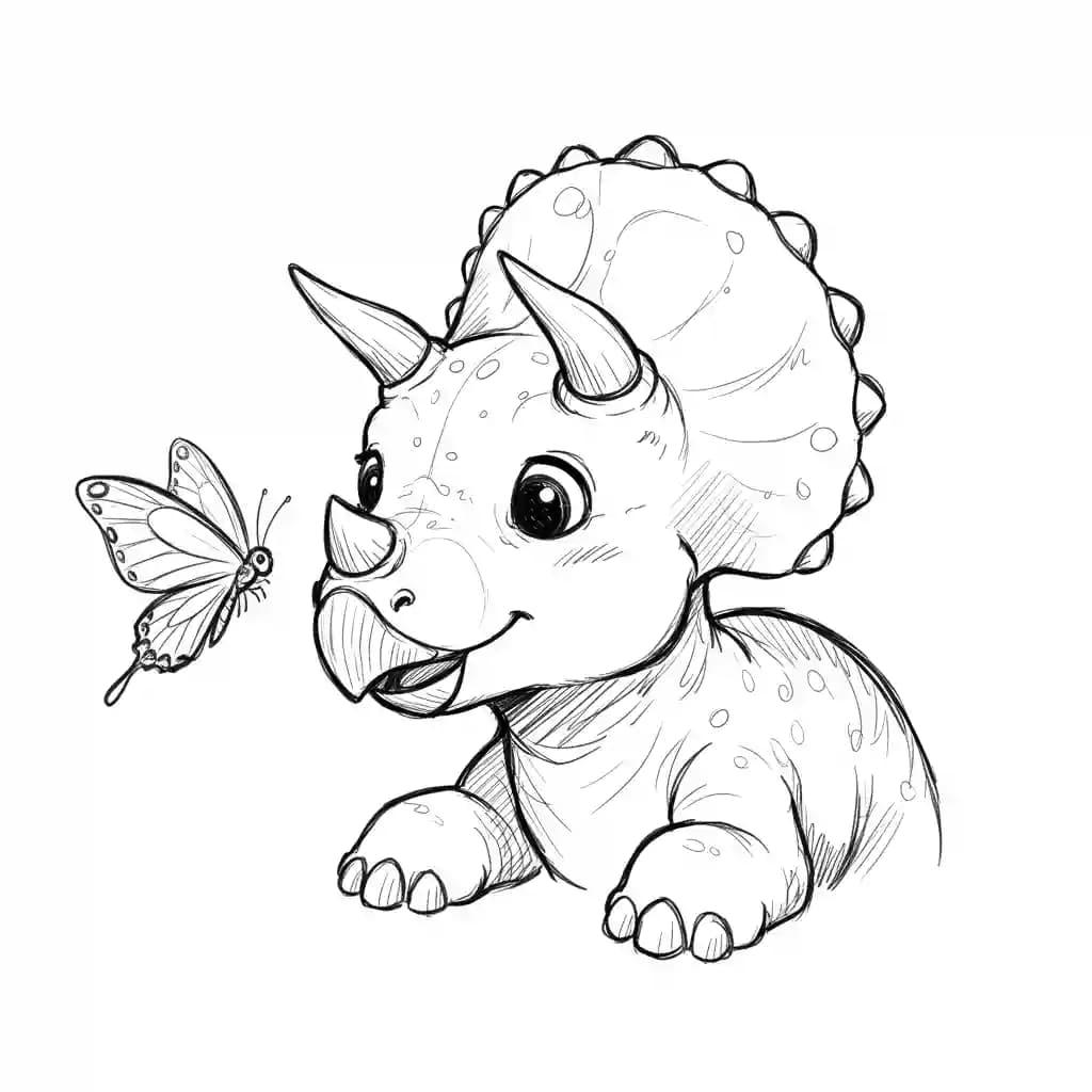 Dinosaurus Een schattige en eenvoudige dinosaurus kleurplaat om in te kleuren.