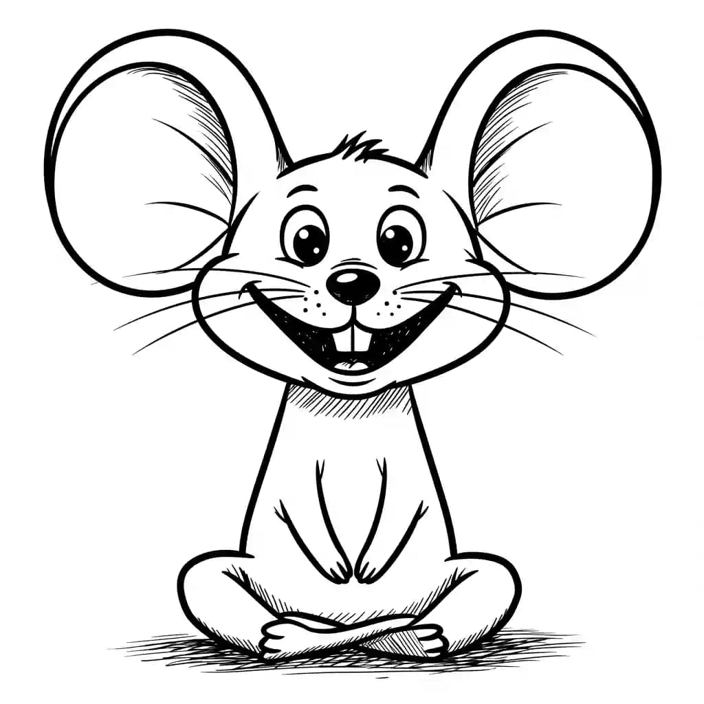 Muis Kleurplaat van een schattige muis die ideaal is om in te kleuren door kinderen en volwassenen.