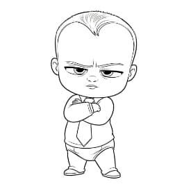 Boss Baby Kleurplaat Grappige zwart-wit afbeelding van Boss Baby in pak, ideaal om in te kleuren.