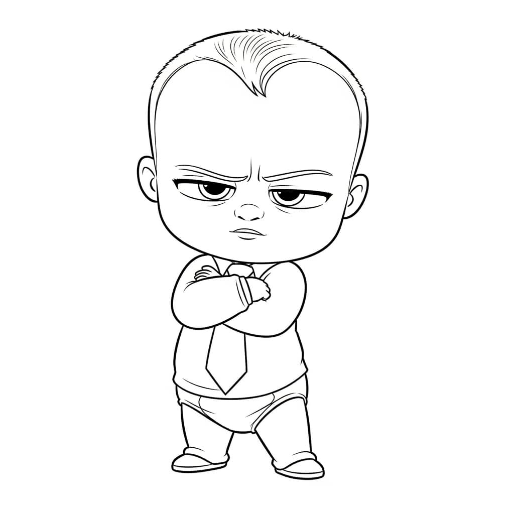 Boss Baby Grappige zwart-wit afbeelding van Boss Baby in pak, ideaal om in te kleuren.