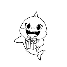 Baby Shark Vrolijke kleurplaat van Baby Shark die kinderen en volwassenen kunnen inkleuren.