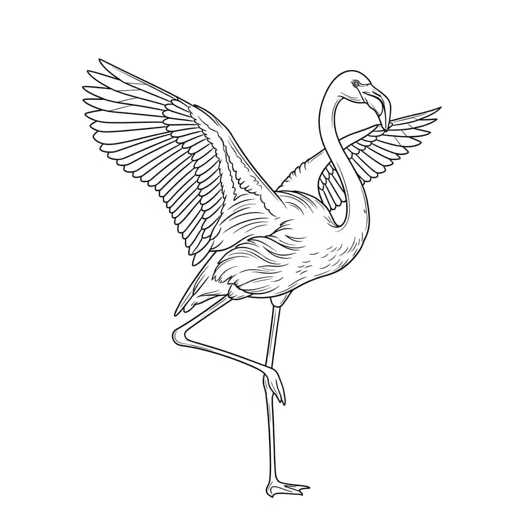 Flamingo Kleurplaat van een elegante flamingo in zwart-wit.