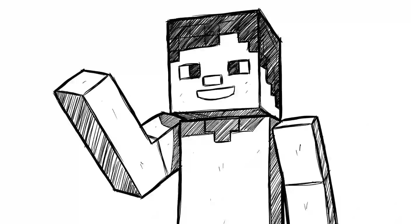 Minecraft Kleurplaat van Minecraft met bekende figuren en avontuurlijke elementen om zelf in te kleuren.