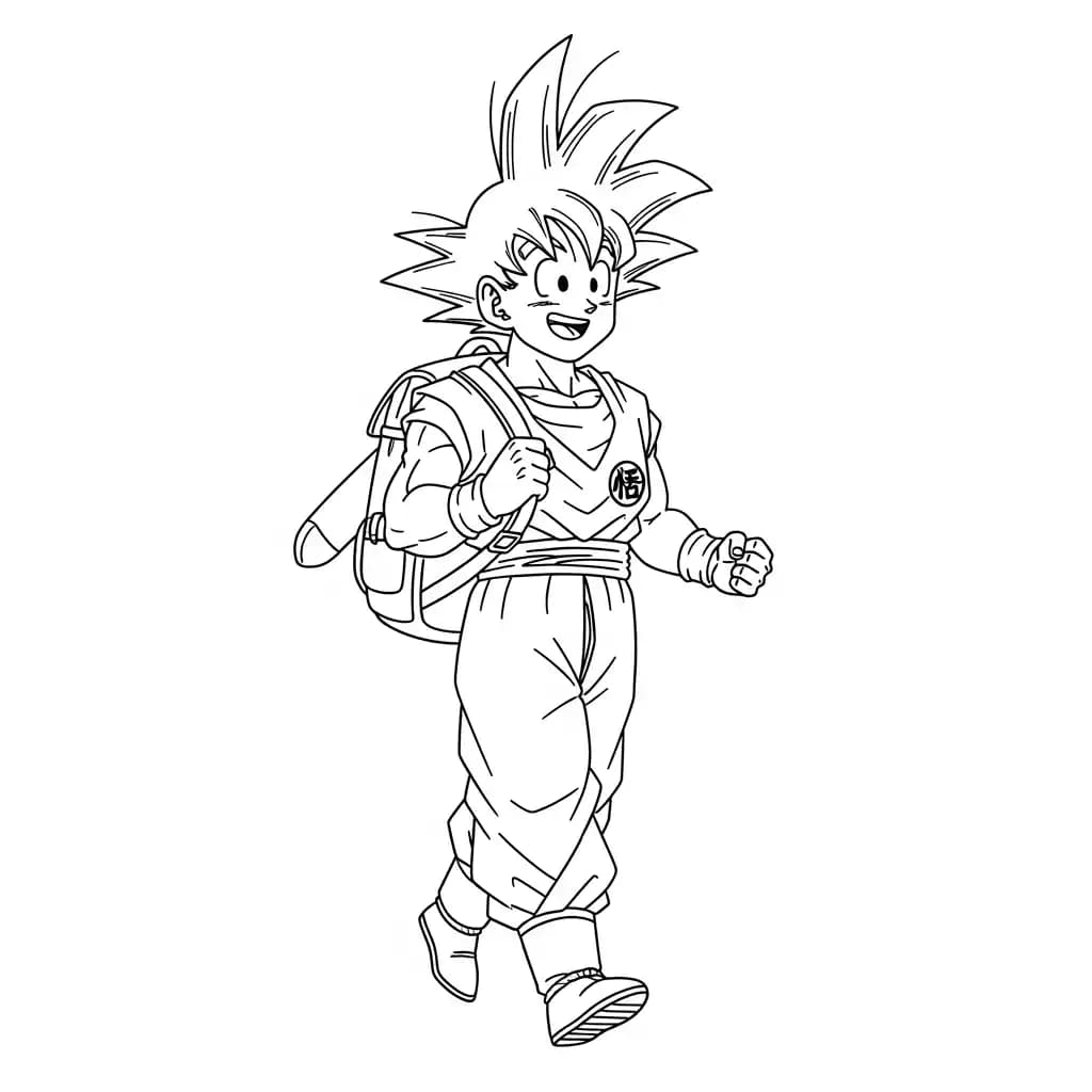 Goku kleurplaat schets kleurplaat van Goku in vechthouding met duidelijke lijnen om in te kleuren