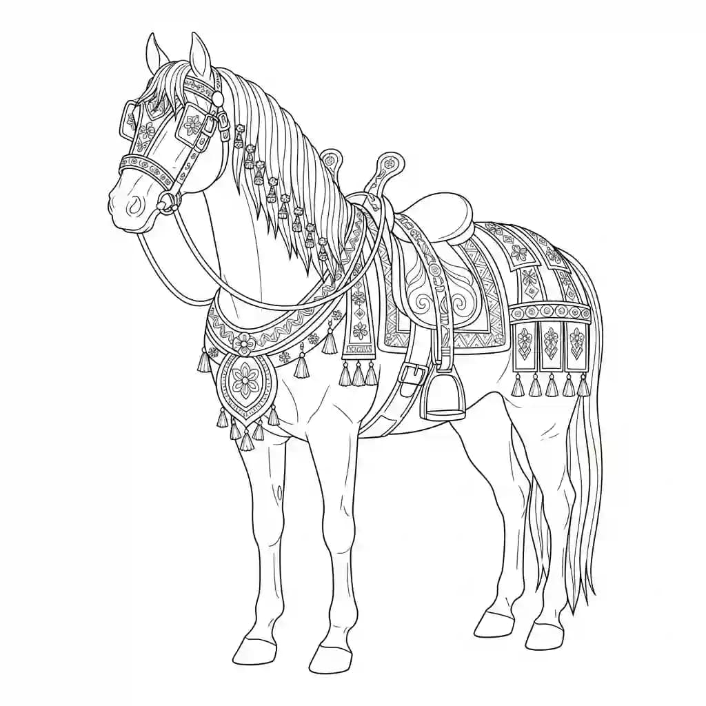 Paard Kleurplaat van een paard die eenvoudig te printen en in te kleuren is.