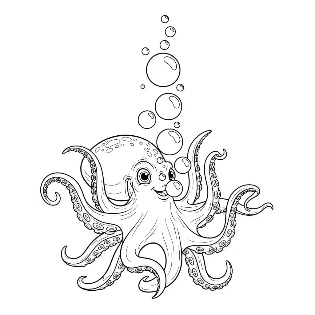 Octopus Kleurplaat van een vriendelijke Octopus die uitnodigt tot creatief inkleuren.