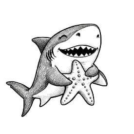 Haai Kleurplaat Kleurplaat van een zwemmende Haai in zwart-wit, klaar om in te kleuren.