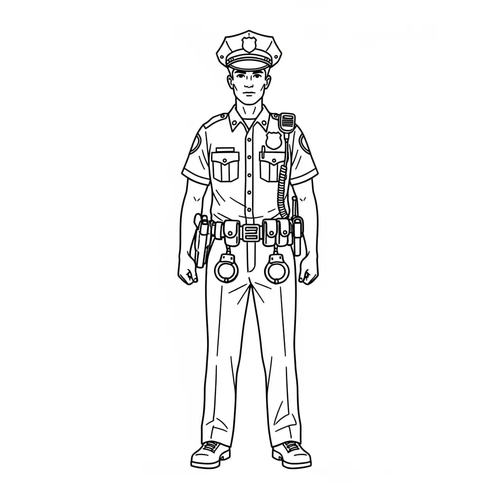 Politie Kleurplaat van de politie met een stoer en herkenbaar thema om zelf in te kleuren.