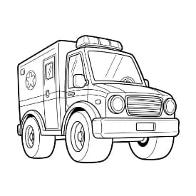 Ambulance Kleurplaat Zwart-witte tekening van een ambulance om gratis te downloaden en in te kleuren.