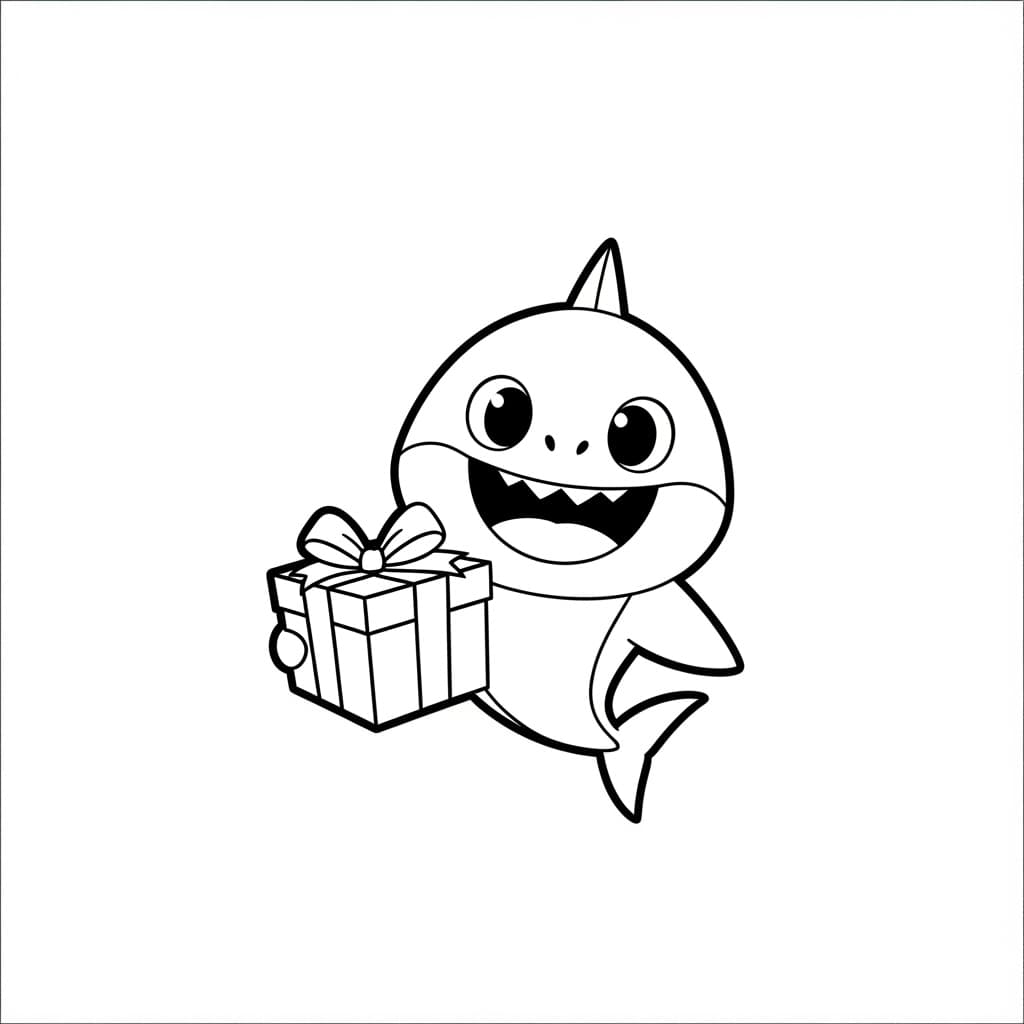 Baby Shark Vrolijke kleurplaat van Baby Shark die kinderen en volwassenen kunnen inkleuren.