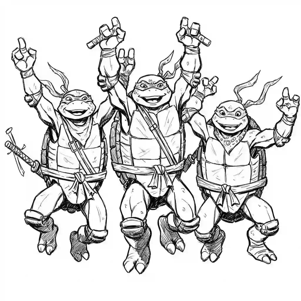 Tienermutante ninjaschildpadden Kleurplaat van tienermutante ninjaschildpadden met een avontuurlijk en speels thema om in te kleuren.