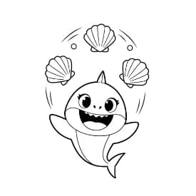 Baby Shark Vrolijke kleurplaat van Baby Shark die kinderen en volwassenen kunnen inkleuren.