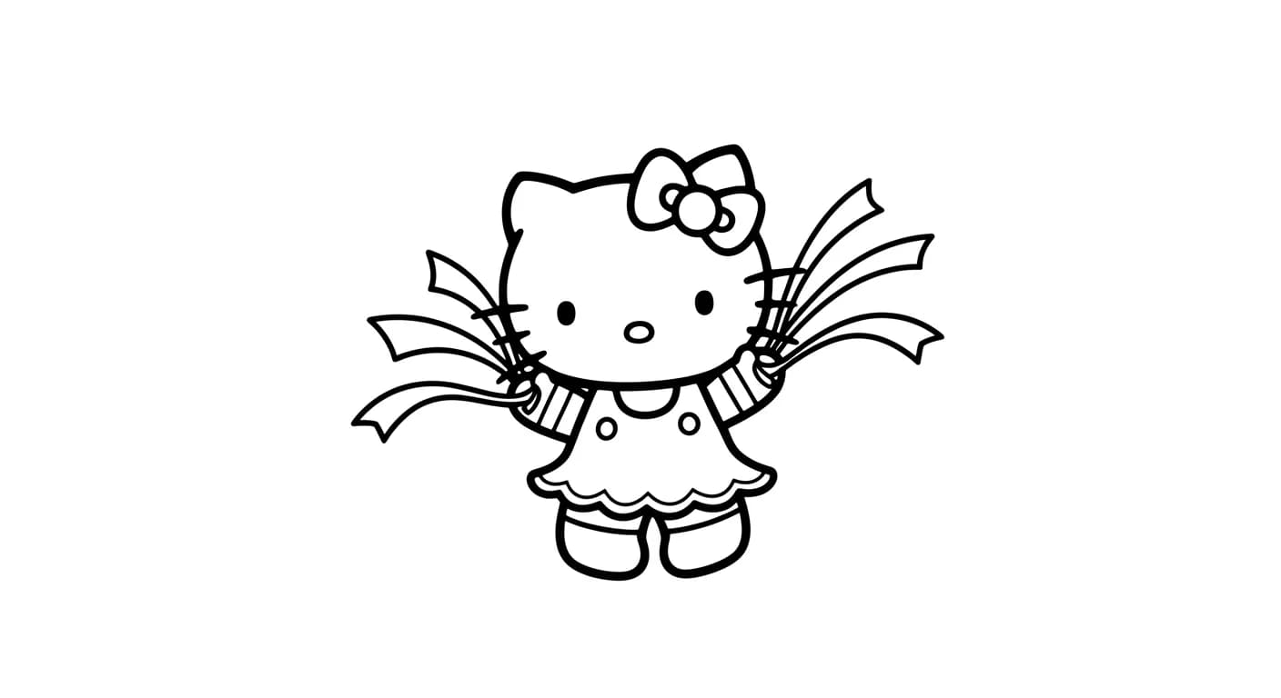 hello kitty Kleurplaat van hello kitty in een vrolijk en creatief thema om zelf in te kleuren.
