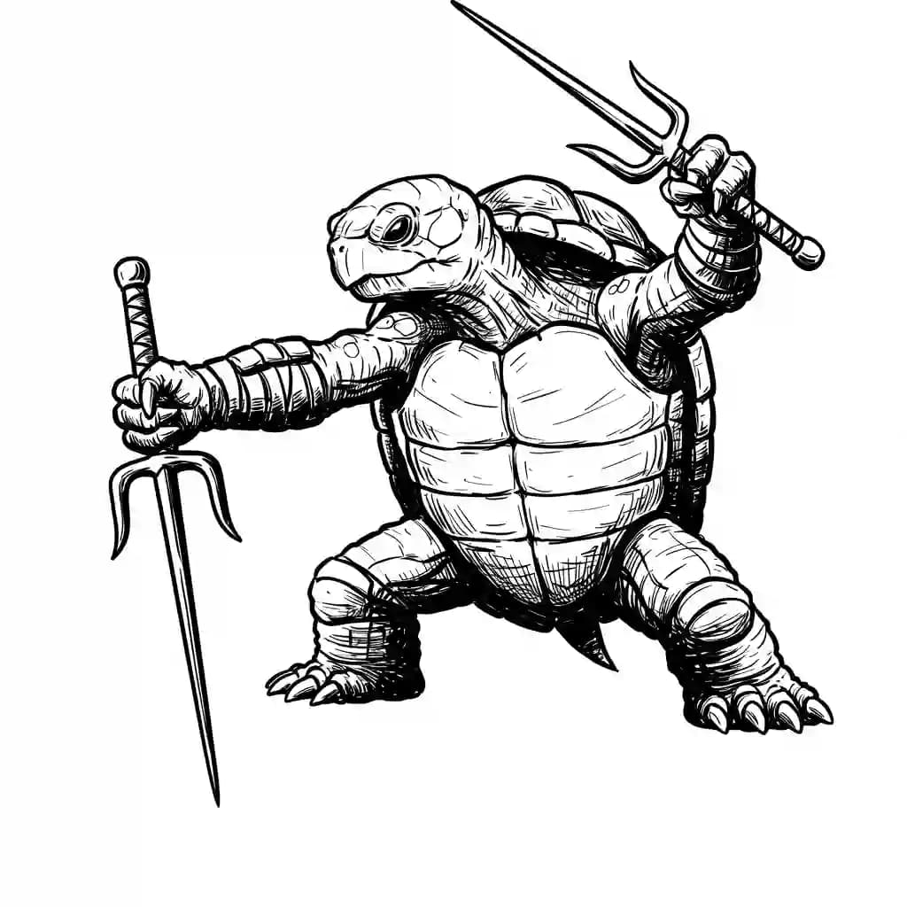 Tienermutante ninjaschildpadden Kleurplaat van tienermutante ninjaschildpadden met een avontuurlijk en speels thema om in te kleuren.