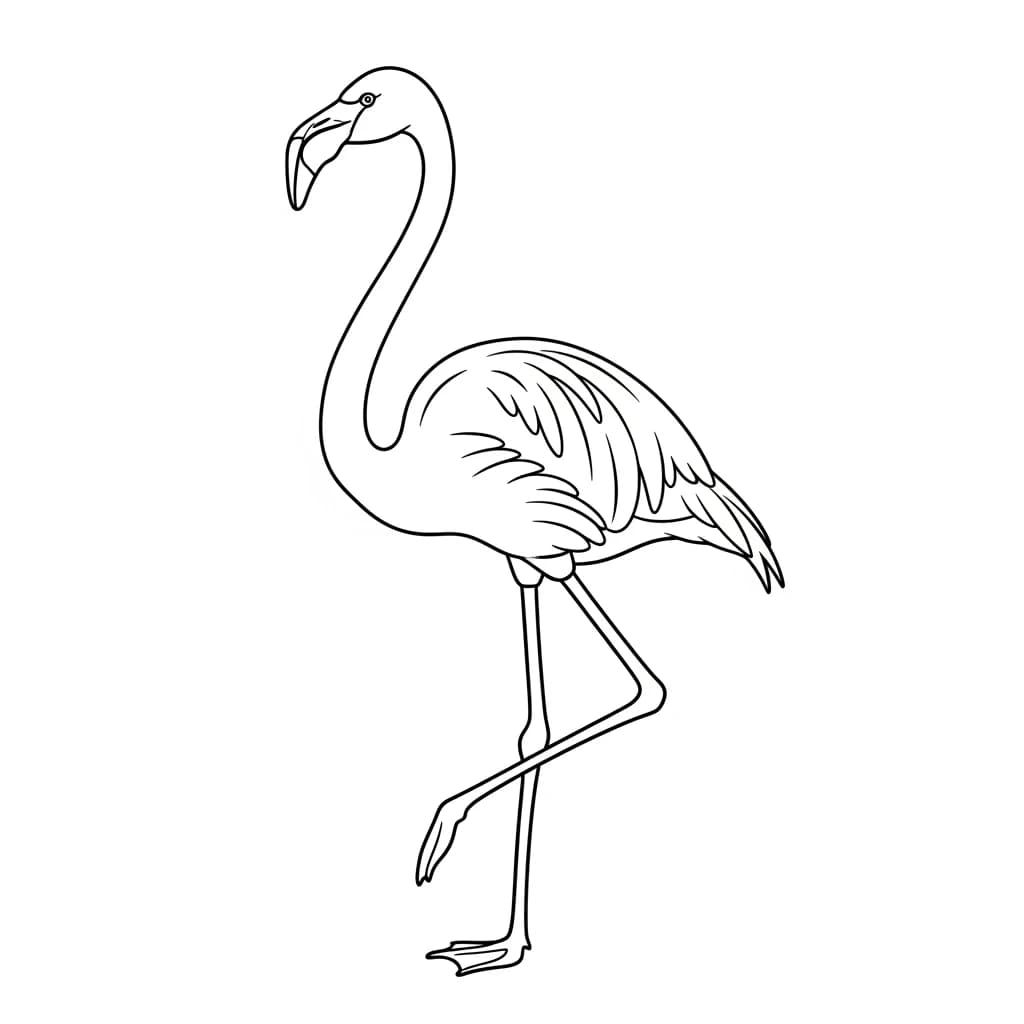 Flamingo Kleurplaat van een elegante flamingo in zwart-wit.
