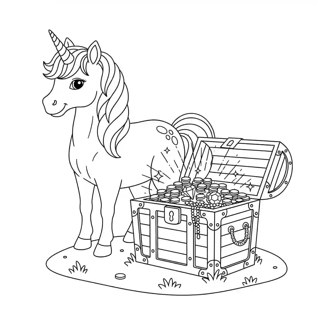 Unicorn Een unicorn met een gevlochten manenstijl die elegant naast bloemen zit.