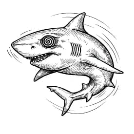 Haai Zwart-witte kleurplaat van een Haai om zelf in te kleuren.