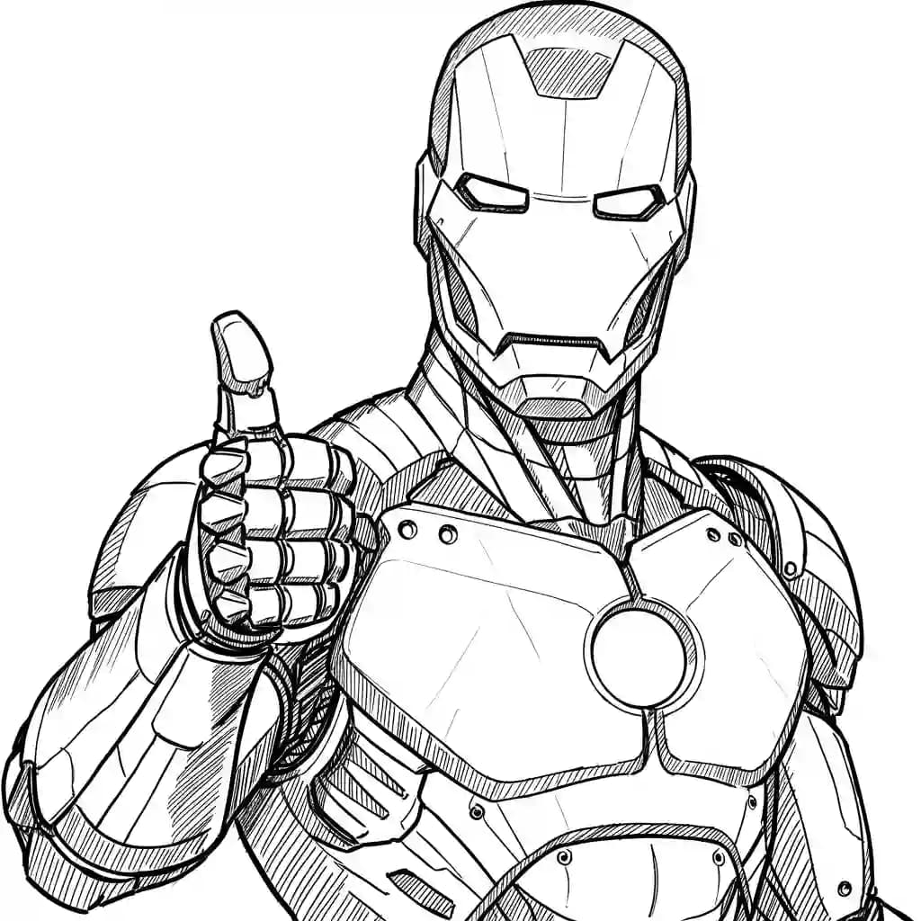 Iron Man Kleurplaat van Iron Man in een stoere superheldenpose om zelf in te kleuren.