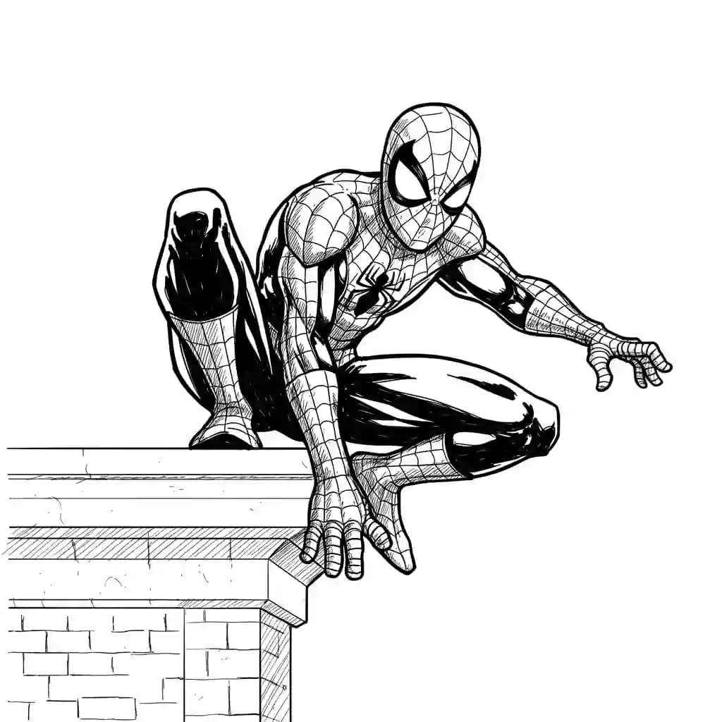 Spiderman Kleurplaat van Spiderman met een stoer superhelden thema om zelf in te kleuren.