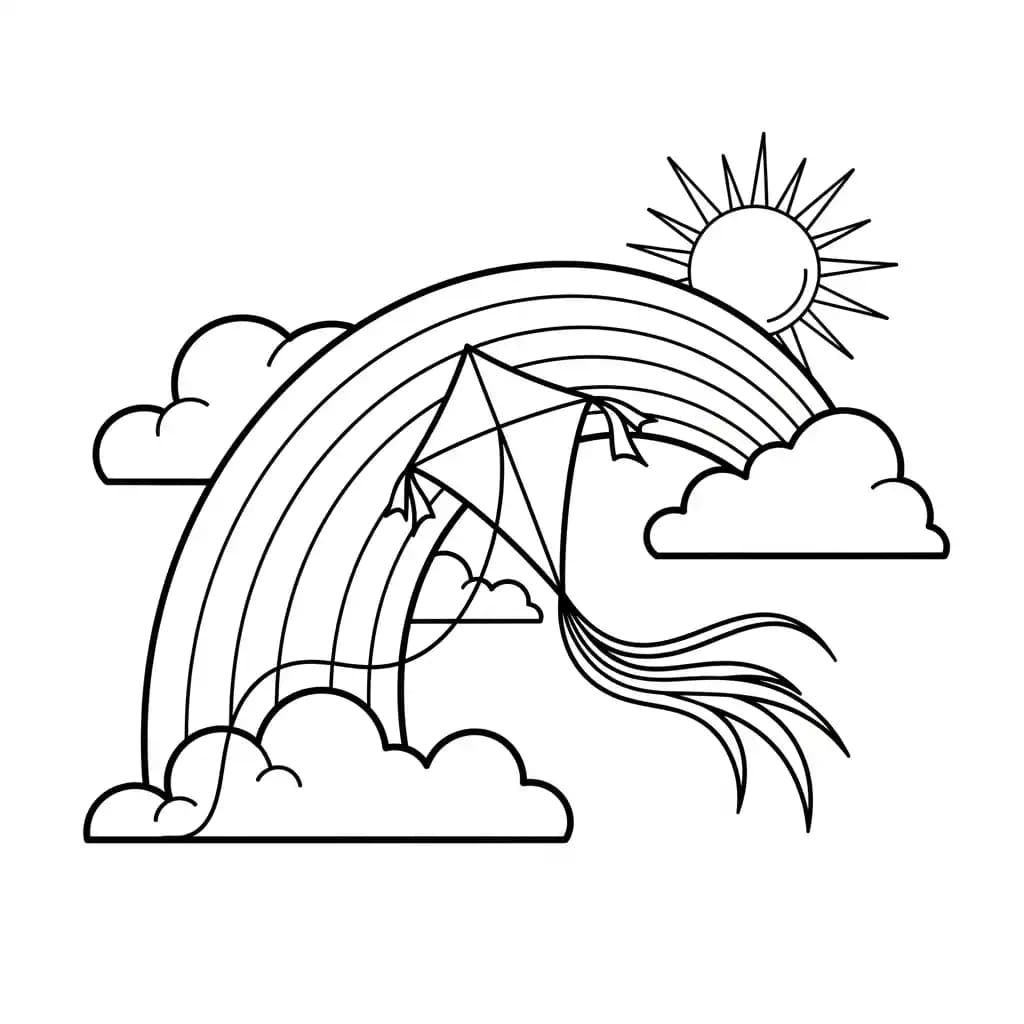Regenboog Kleurplaat van een regenboog met een vrolijk en creatief thema om in te kleuren.