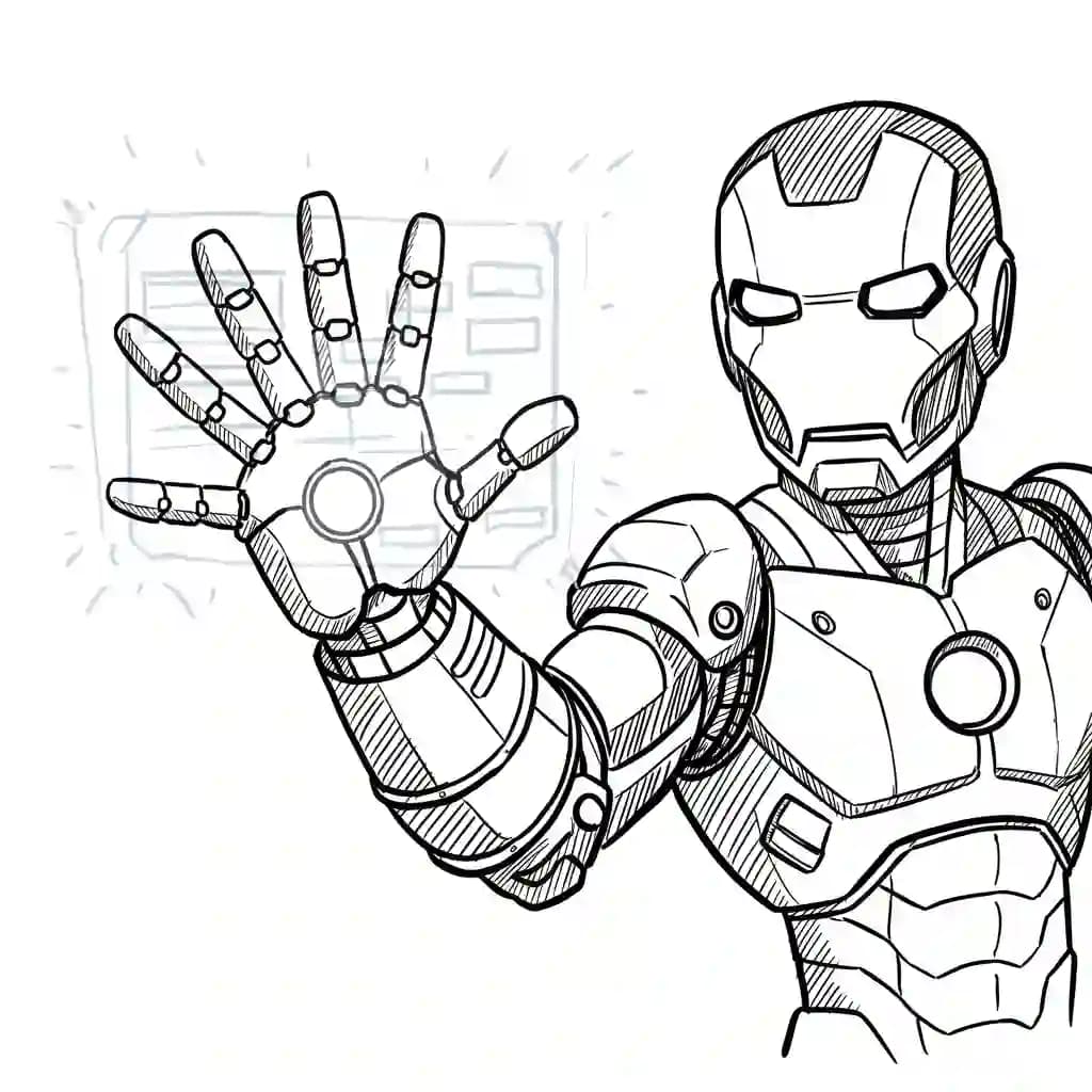 Iron Man Kleurplaat van Iron Man in een stoere superheldenpose om zelf in te kleuren.