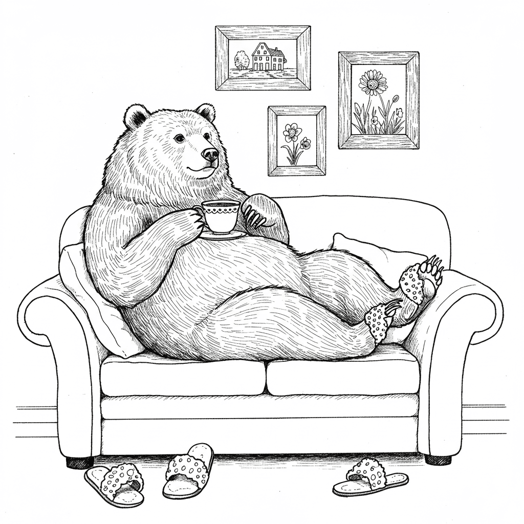 Comfortabele dagen Een ontspannende en creatieve kleurplaat van Comfortabele dagen voor jong en oud.