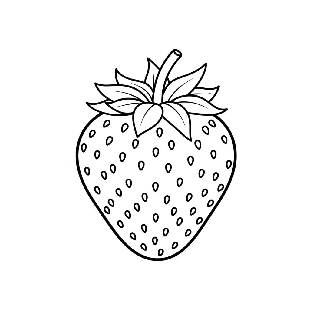 Aardbeienkleurplaat schets kleurplaat van een grote aardbei met duidelijke contouren om in te kleuren