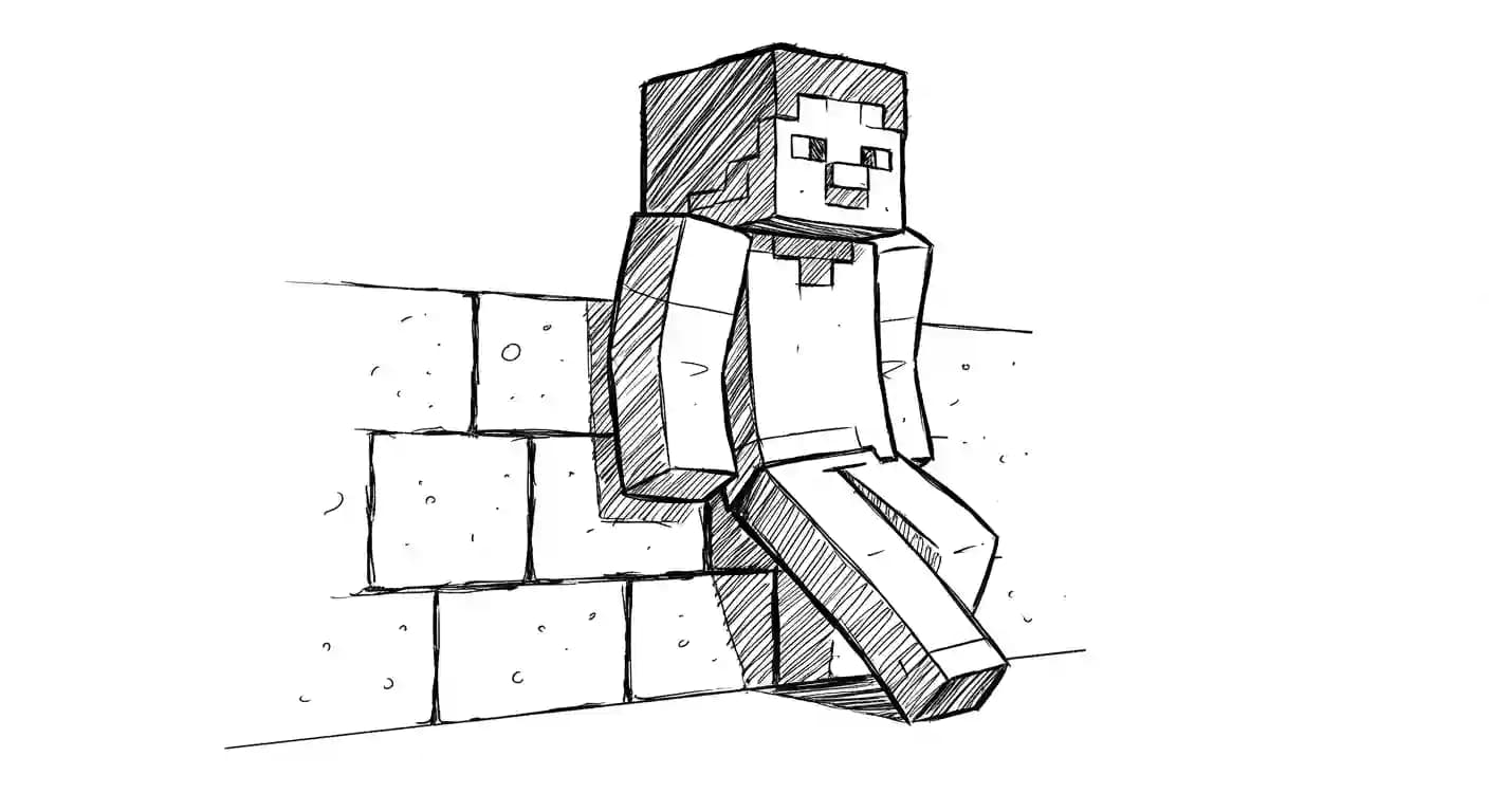 Minecraft Kleurplaat van Minecraft met bekende figuren en avontuurlijke elementen om zelf in te kleuren.