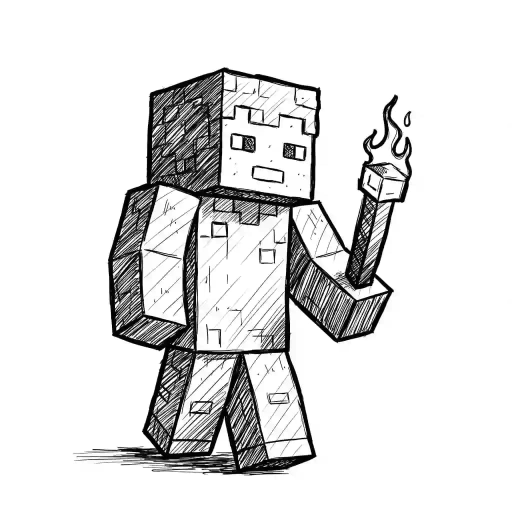Minecraft Kleurplaat van Minecraft met bekende figuren en avontuurlijke elementen om zelf in te kleuren.